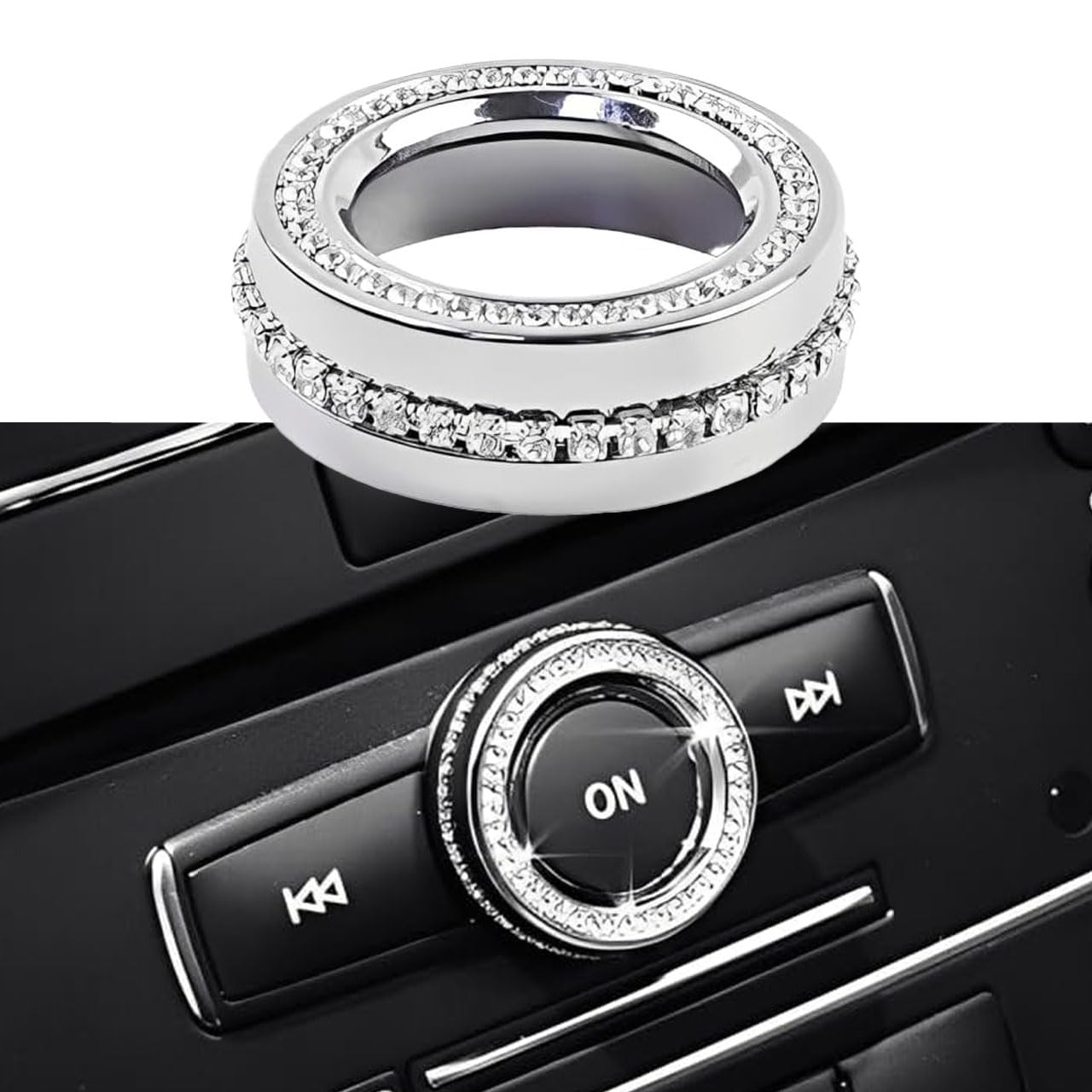 Angelguoguo Bling Diamond Style Volume Knob Cover Fit for Mercedes Benz A Class B Class GLK GLA CLA GLE ML GL Auto Interior Accessories Multimedia Sound Volume Knob Covers (Silver Style)