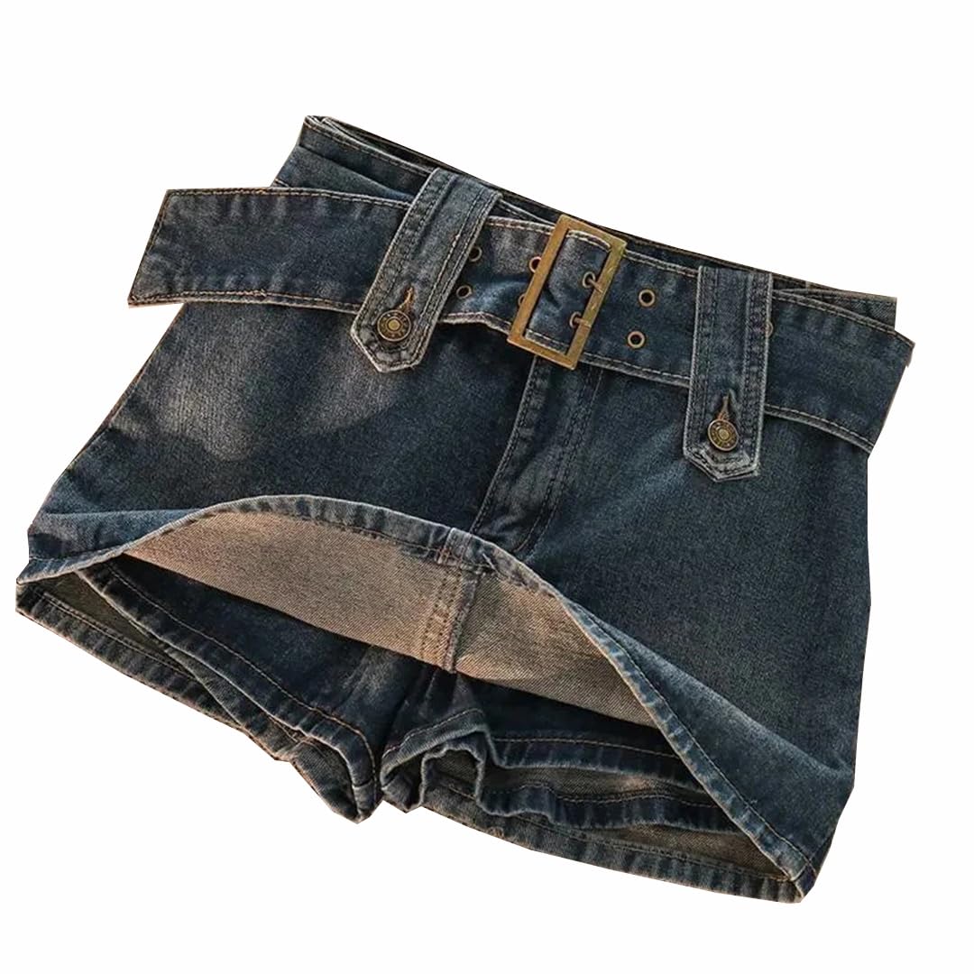 Minigonne in denim vintage da donna tinta unita con cintura gonne casual a trapezio