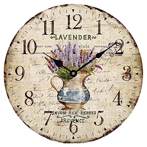YOAI Horloge murale Horloge de cuisine Vintage Shabby Chic Antique Rustique Maison de campagne Horloge à quartz en MDF avec mécanisme silencieux 12 pouces de...