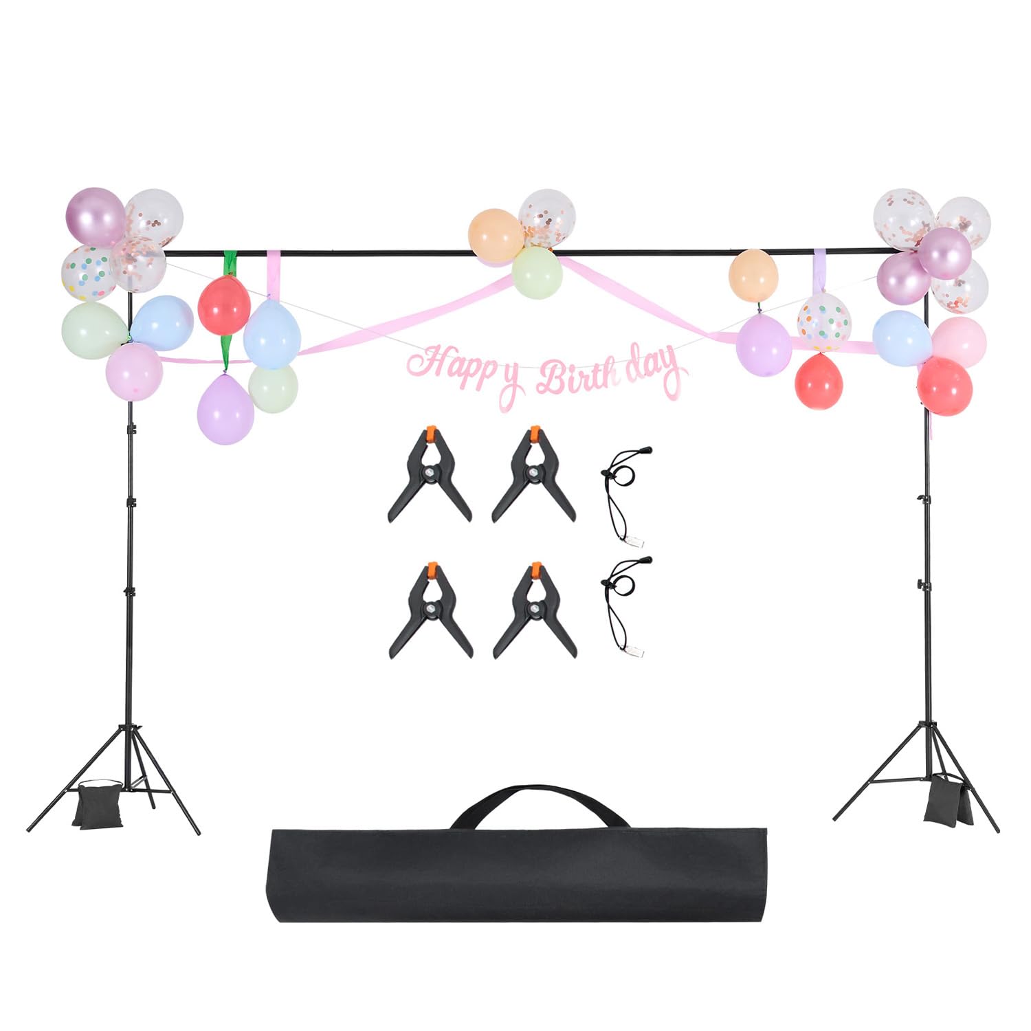 Happybuy Adjustable Backdrop Stand Kit, 10 x 10 ft Portable Background Stand with 4 Crossbars, Heavy-Duty Projector Screen Stand for Wedding, Photo Video Studio & Party