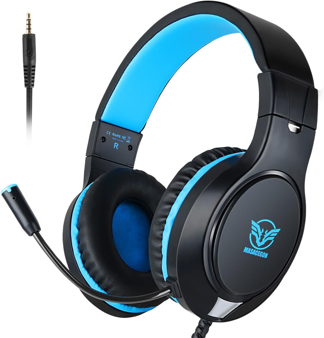 H-10 Gaming Headset for PS4, Xbox One, PC, PS5, Nintendo Switch, Stereo Wired Noise Cancelling Over Ear Headphones with Mic for Kids Adults, Bass Surround, Soft Memory Earmuffs, Blue H-10 Gaming Headset for PS4, Xbox One, PC, PS5, Nintendo Switch, Stereo Wired Noise Cancelling Over Ear Headphones with Mic for Kids Adults, Bass Surround, Soft Memory Earmuffs, Blue