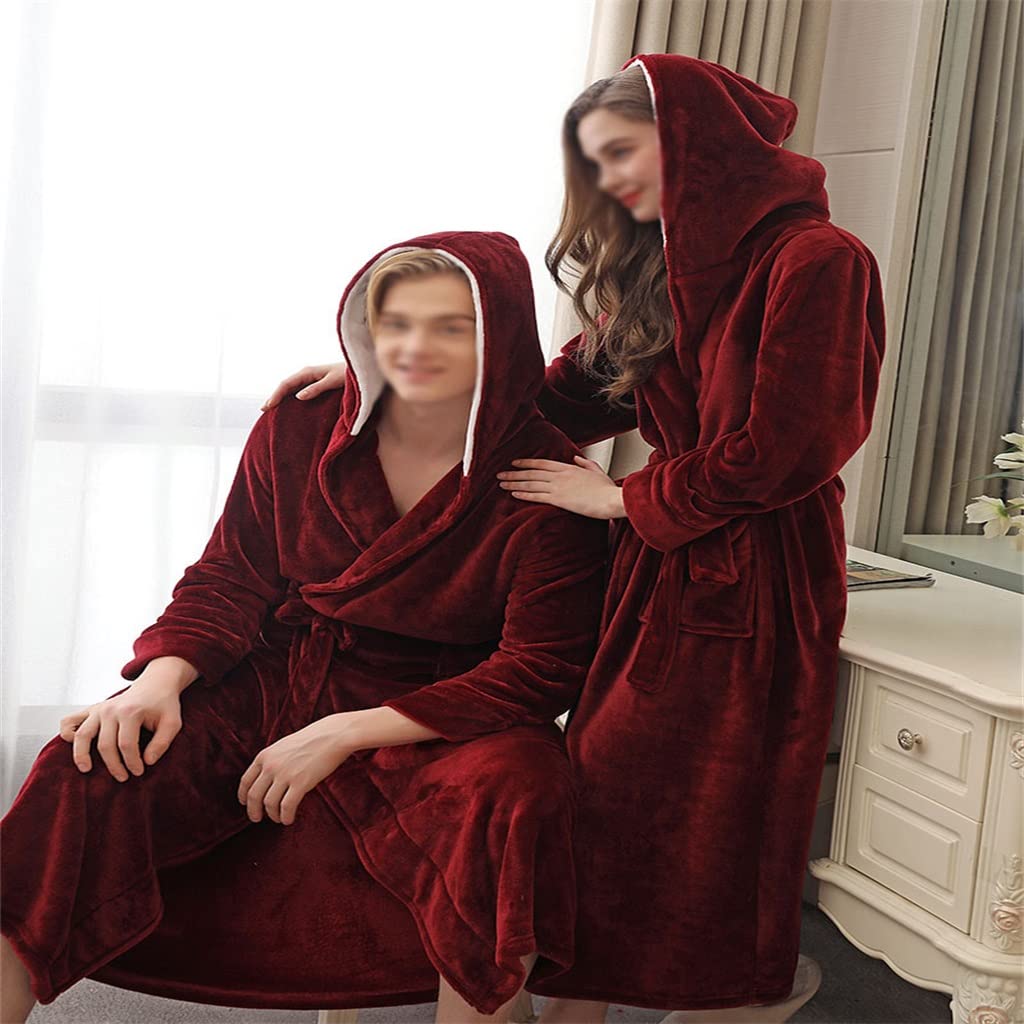 Hombres Invierno Mujeres con Capucha Larga Pareja Ropa cálida Batas Tallas Grandes Boda Ropa de Dormir for los Amantes(3XL Code)