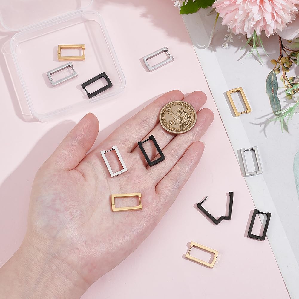 UNICRAFTALE 12Pcs 3 Colors Stainless Steel Huggie Hoop Earrings 20.5mm Long Rectangle Endless Hoop Earrings Huggie Earring Sleepers Piercing Earring for Women - Image 4