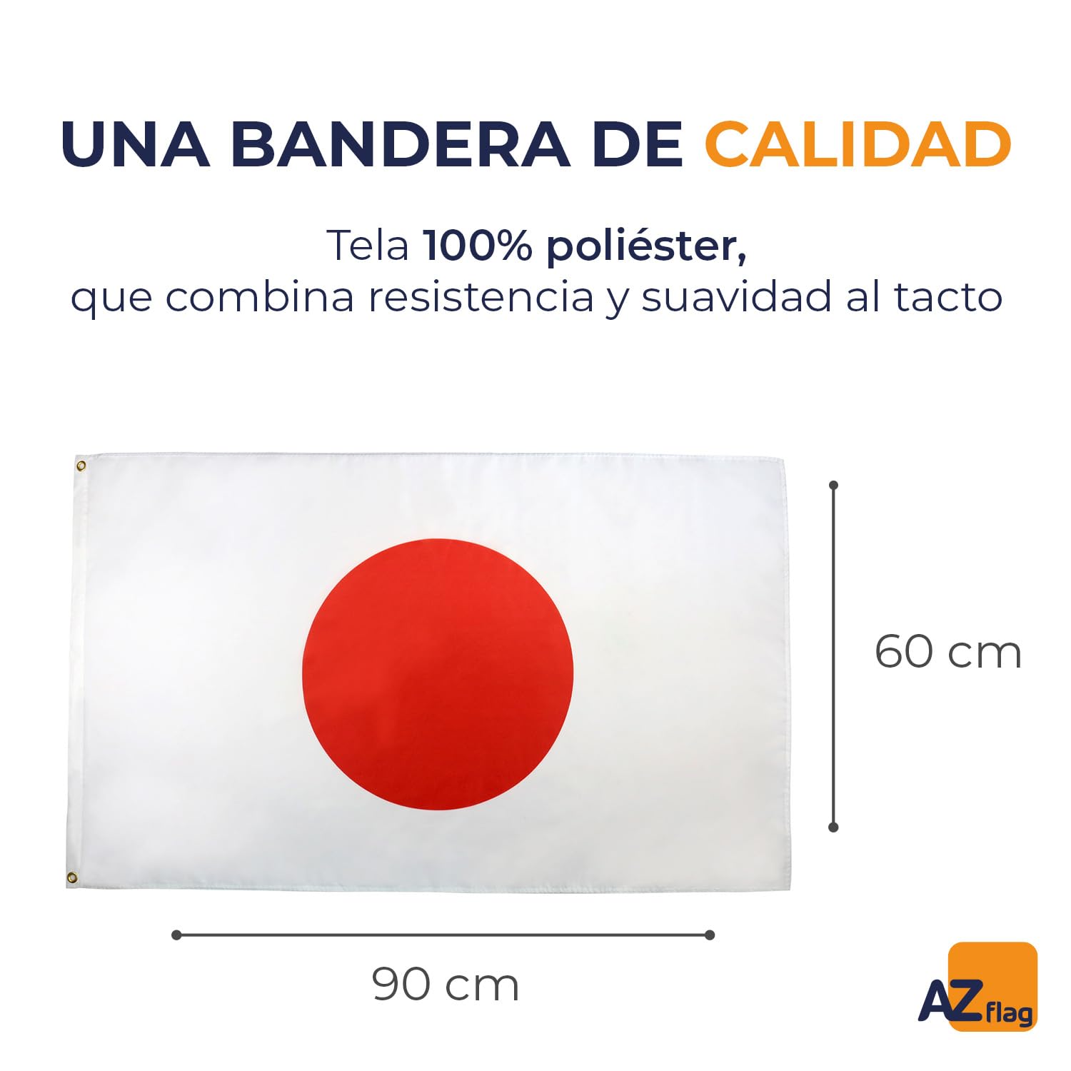 Bandera Japón 90x60 cm Poliéster Ojales Metal Colores Vivos Resistente Decoloración