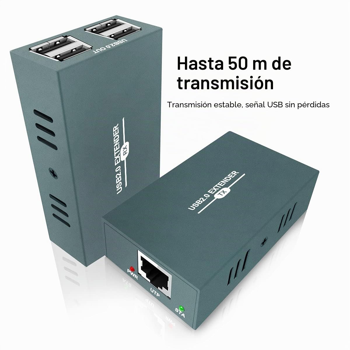 Extensor USB 2.0 por Ethernet RJ45, USB Extender Cat 5e/6/7 hasta 50M | USB con 4 Hub, Transmisión USB Mediante Cable de Red, Compatible con Windows, MacOS y Linux, para Oficina, Fábrica y Gestión