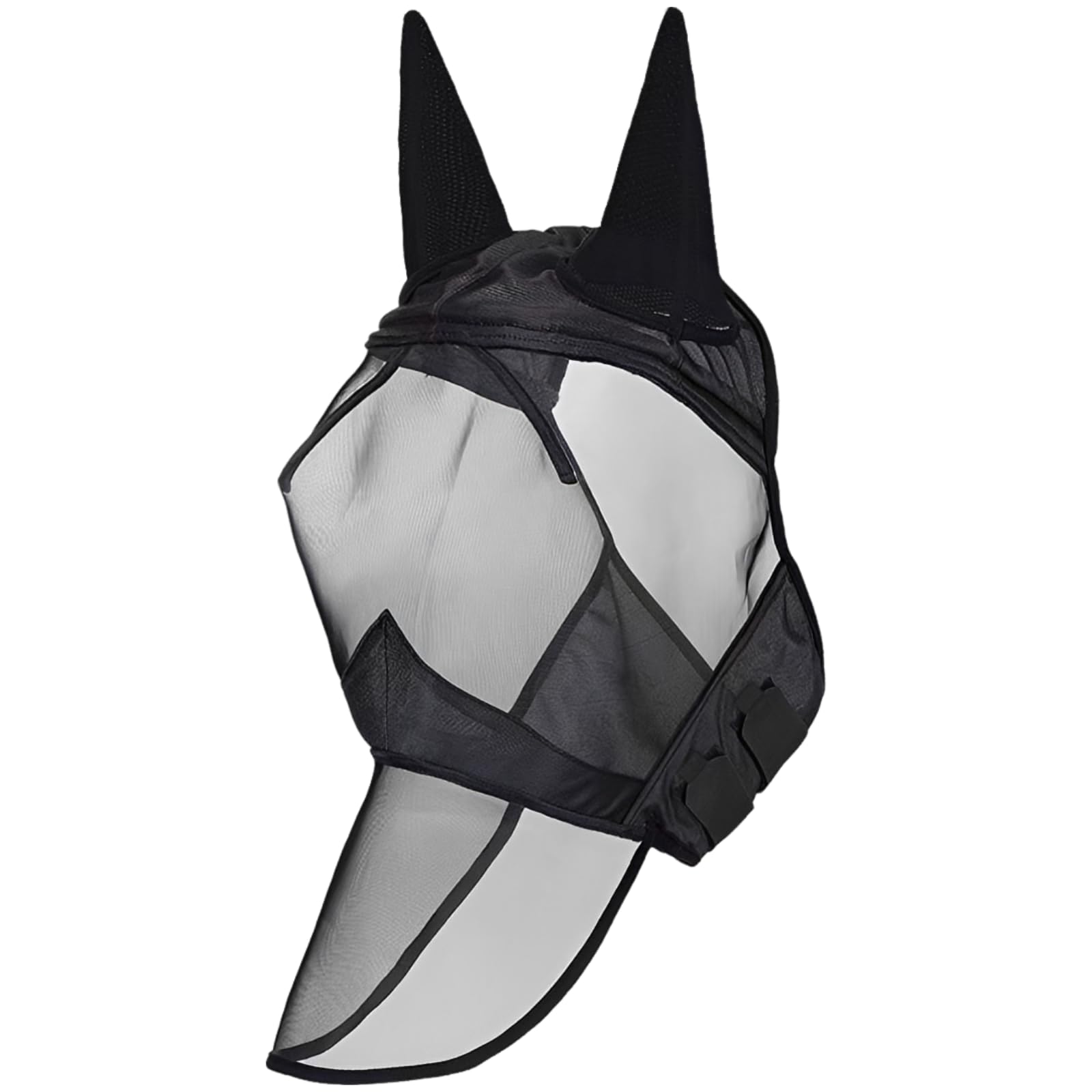 Pferde-Fliegenmaske mit Ohren, Sonnenschutz, atmungsaktives Mesh und robustem Oxford-Stoff, sicherer Sitz von Ohr bis Nase, mit Augenschutz, für Gesichtsumfang 64 cm, Außenreitsport