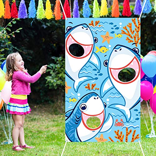 Shark Bean Bag Toss Game with 3 Bean Bags Beach Pary Under The Sea, Sea Ocean Party Shark Games Summ - //coolthings.us