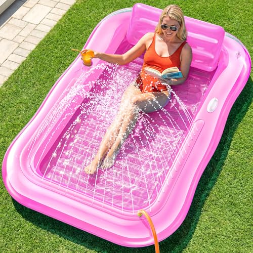 Inflatable Tanning Pool Lounger Float with Sprinkler, 77' x 48' XL...