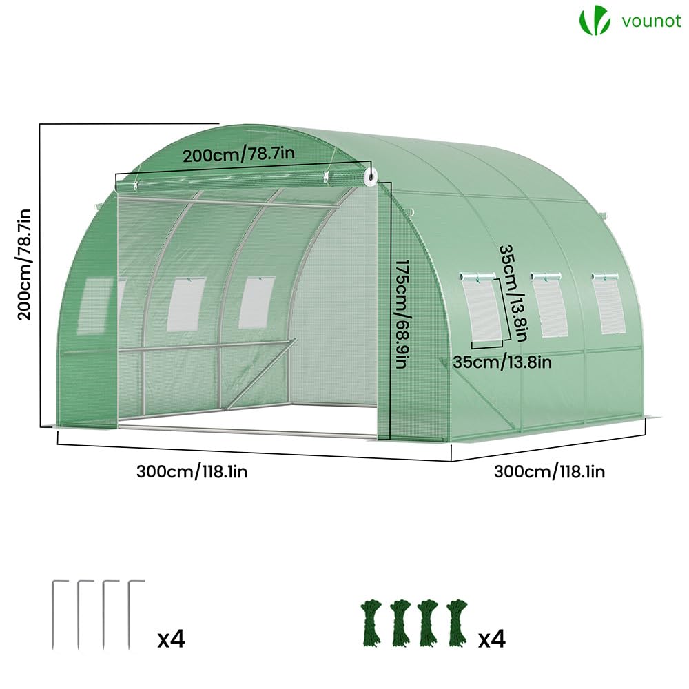 VOUNOT® Gewächshaus Foliengewächshaus Winterfest Tomatenhaus Folientunnel, 3x3x2m 9m²