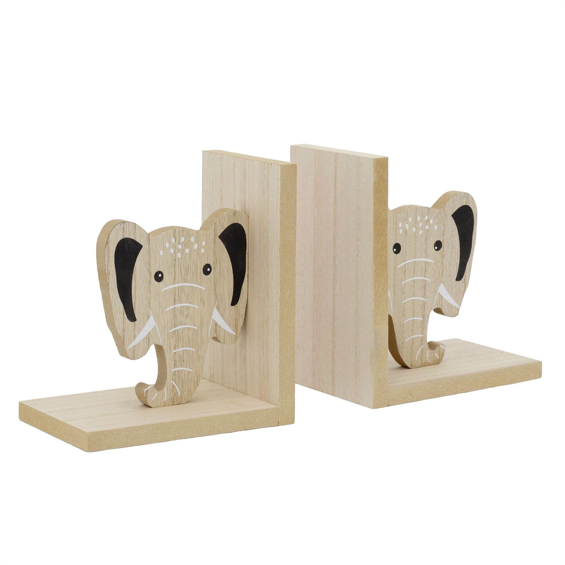 Children's Wooden Elephant Book Ends, 17x30cm Kids Jungle Safari Animal Bookends Nursery Shelf Book Holders