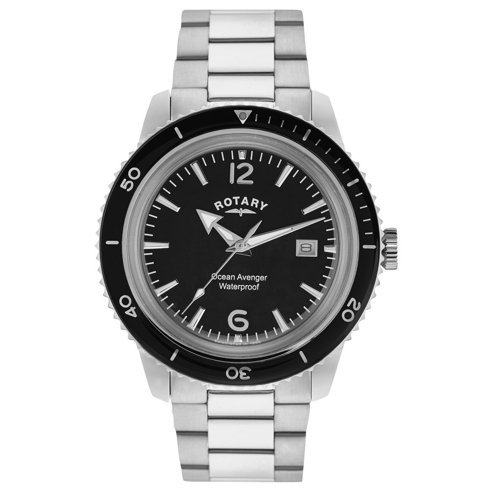 Rotary Men's Quartz Watch with Black Dial Analogue Display and Silver Stainless Steel Bracelet GB02694/04
