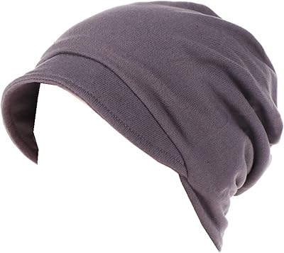 Women Slouchy Brimmed Beanies Double Cotton Skull Caps with Short Brim Light Weight Visors Men Sun Protection Small Brim Hats (Dark Grey)