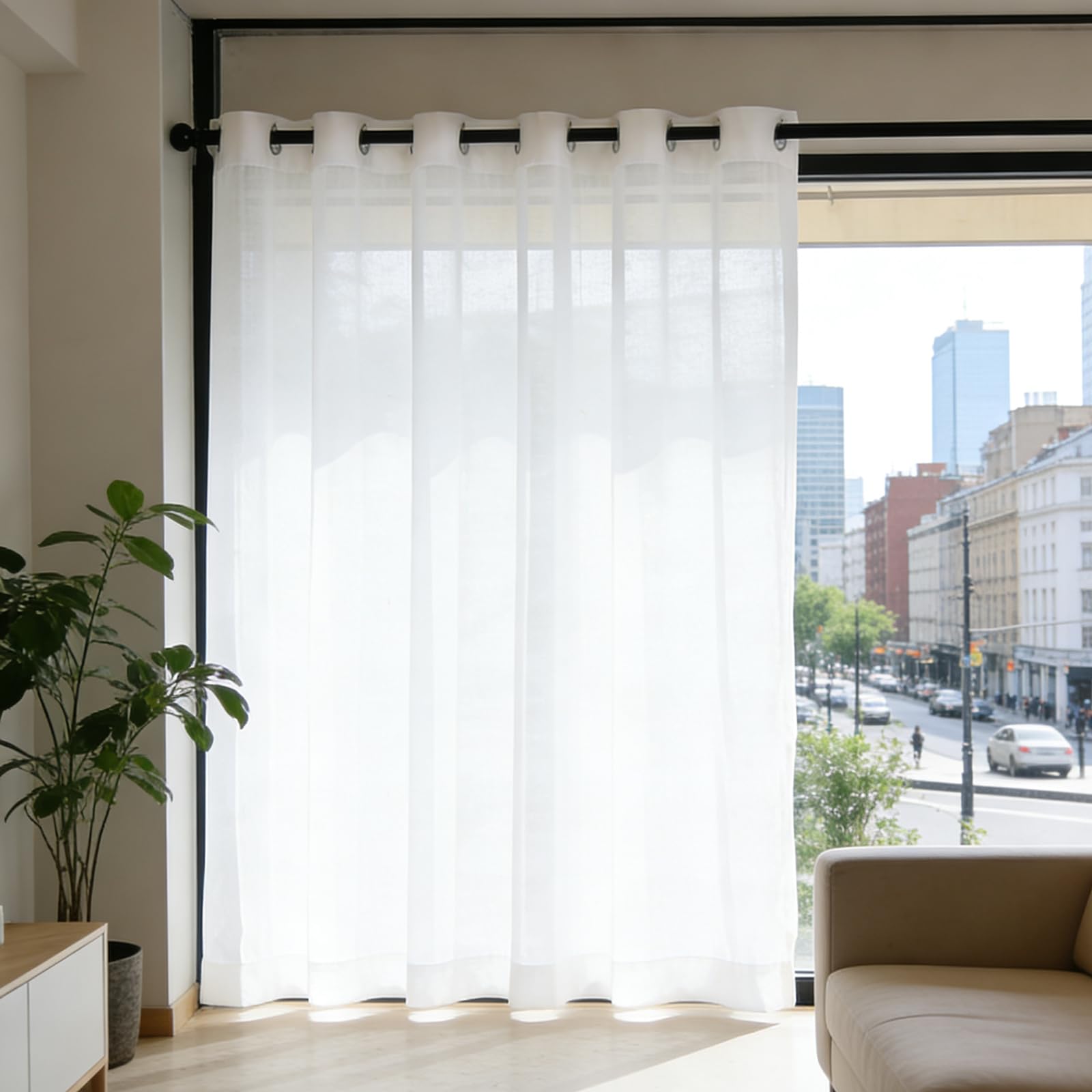 Voile Vorhänge 166 x 270 cm Halbtransparent, Lichtdurchlässig Und Elegan, mit Ösen in Leinenoptik, Luftig Und Langlebig Transparente Gardine aus Voile für Jedes Fenster, Weiß