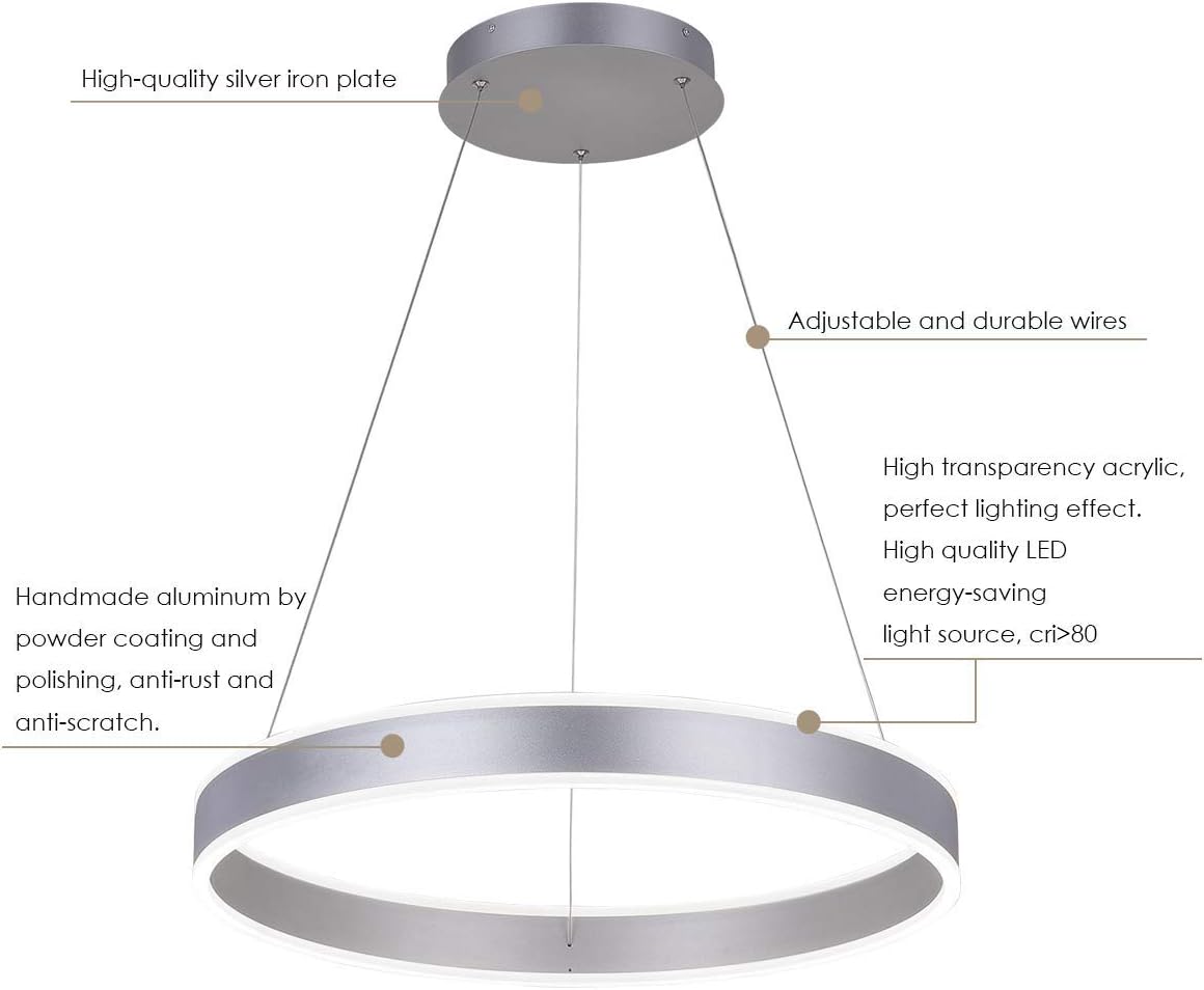 Suреr Bіg Clеаrаnсе! ROYAL PEARL Modern Foyer Pendant Light 23.62'' Dimmable 6460lm 76W LED Chandelier Adjustable Hanging Pendant Lighting for Living Dining Room Bedroom, 6000K, Silver UL Listed Gеt Sресіаl Prісе ROYAL PEARL Modern Foyer Pendant Light 23.62'' Dimmable 6460lm 76W LED Chandelier Adjustable Hanging Pendant Lighting for Living Dining Room Bedroom, 6000K, Silver UL Listed