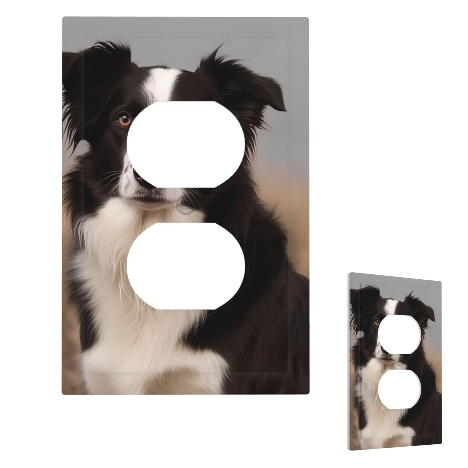 Aceprints Duplex Border Collie Wall Plate Cover Modern Decorative Light Switch Cover Unbreakable Receptacle Outlet Covers For Living Room Bedroom Decor