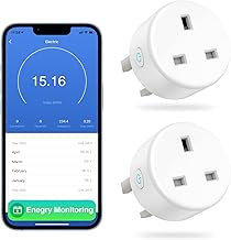 GHome Smart Plug with Energy Monitoring, 13A WiFi Plug Works with Alexa and Google Home, Alexa Wifi Plug with APP Control,Timer Function, No Hub Required, 2.4GHz ONLY, 2 Pack