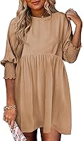 Dokotoo Women's Babydoll Tunic Dress Empire Waist Flowy Mini Casual Dress Short Sleeve Crew Neck