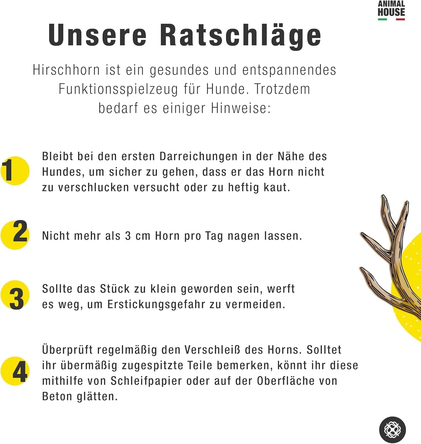 Animal House 3 Stück ganze Hirschgeweihe für Hunde, 100% natürliches Kauspielzeug, stärkt die Mundhygiene, widerstandsfähig und langlebig, in Allen Größen erhältlich (3, L)