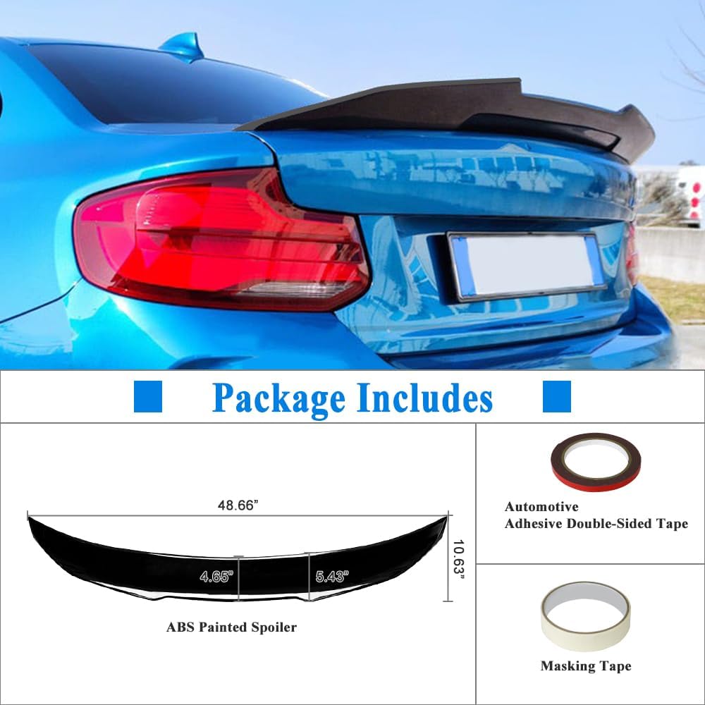 Trunk Spoiler Wing Compatible with 2014-2021 BMW 2-Series F22 Coupe F87 M2 Spoiler (DN-Type), Gloss Black Finish