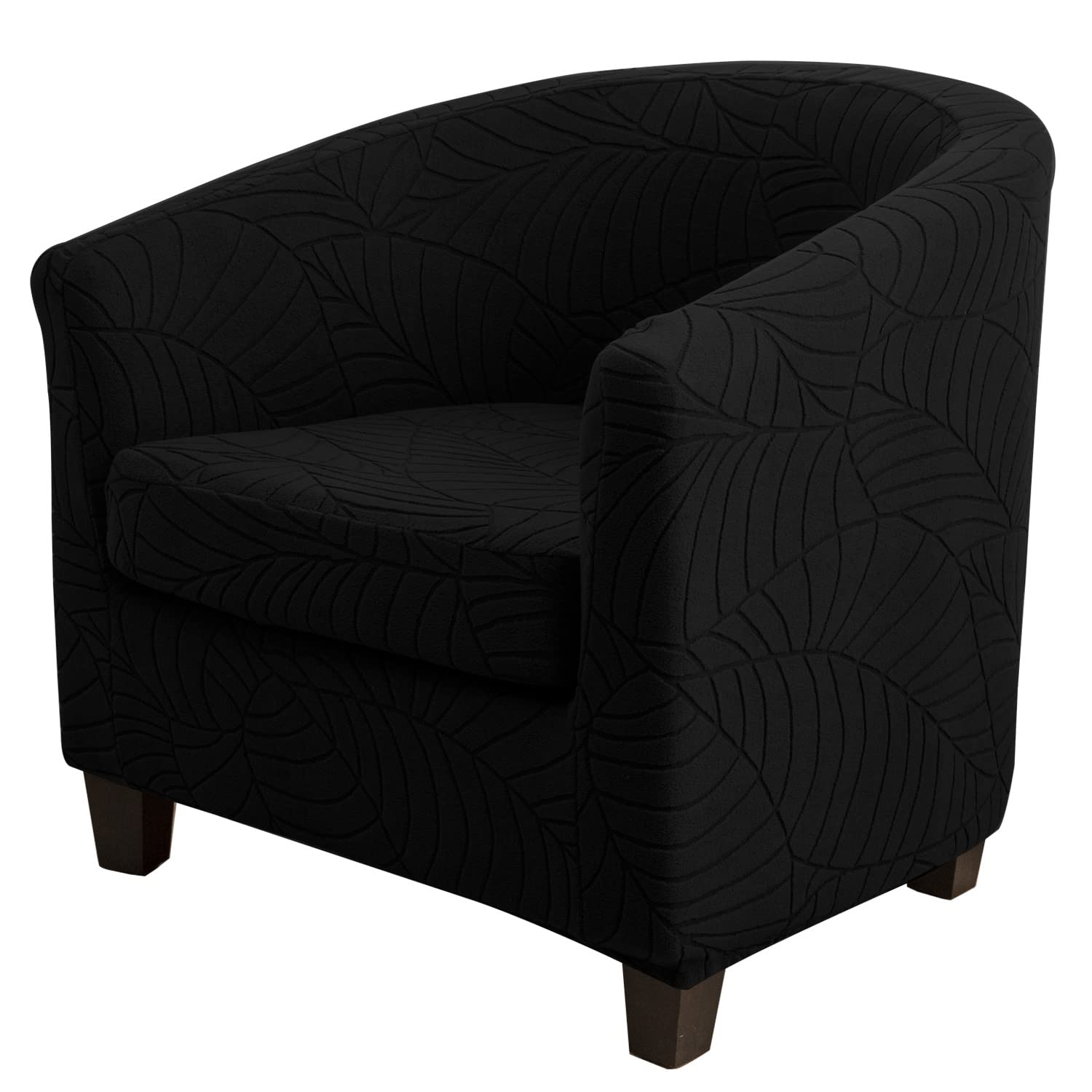 HACLEN Stretch Club Chair Slipcover with Cushion Cover, 2 Piece Barrel Chair Cover Removable Tub Chair Slipcovers Nonslip Armchair Covers (black,1 Set)