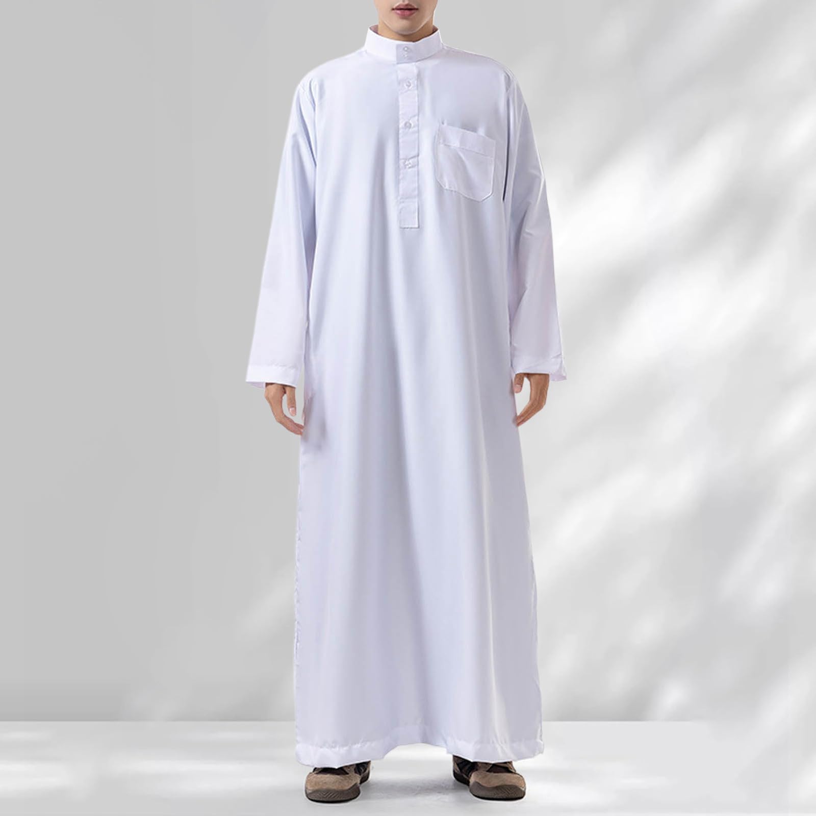 pvucpot Kaftan Marocchino,Abaya Uomo a Maniche Lunghe con Colletto Alto,Caftano Uomo con Tasca, Vestito Musulmano Uomo,Vestito Arabo Uomo, Abito di Preghiera Islamico Ramadan,Regalo per Coppia Casual