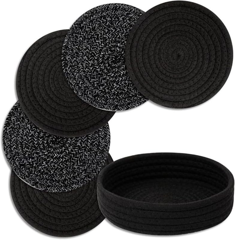 Image of Mansa for Hot Dishes, Pots and Pans, Hot Pads with Storage Basket, Pot Holders for Kitchen, Heat Resistant Mat Protect Counter Home Essentials, Farmhouse Decor (Pack of 5 with Cover) Multi Black