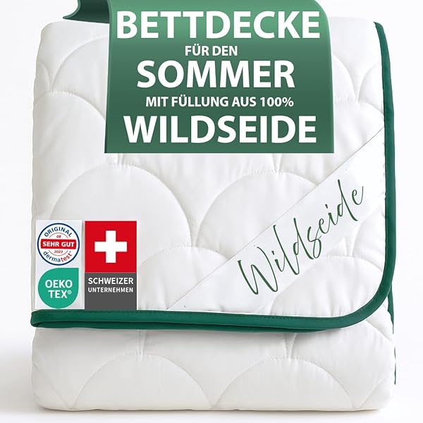 Welldora Sommerdecke 155x220 leicht | Füllung 100% kühlende Wildseide | Luftige Bettdecke für den Sommer | Oeko-Tex Zert. in der Schweiz | Fachärztl. geprüft für Allergiker | Luxuriöse Decke Kühldecke