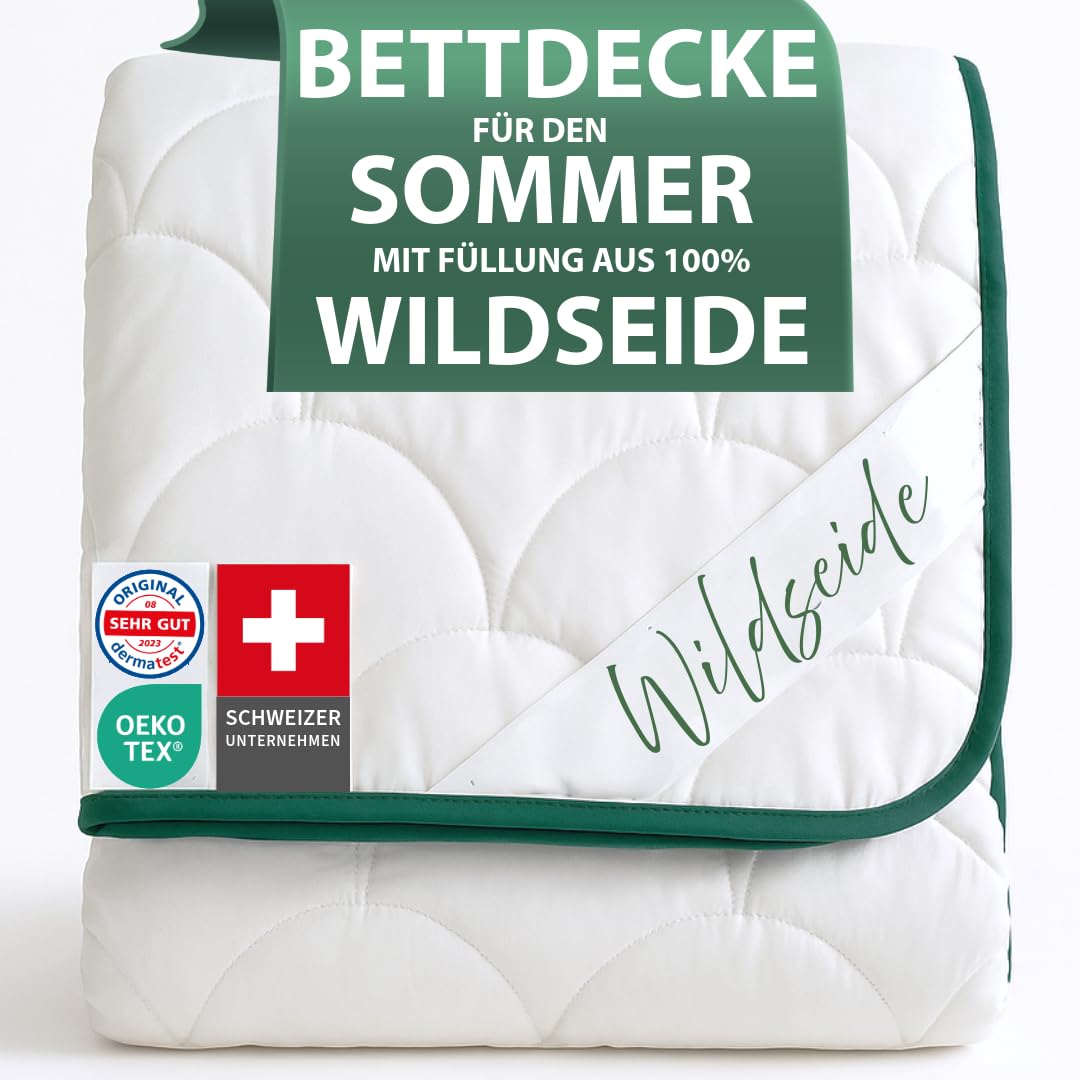 Welldora Sommerdecke 135x200 leicht | Füllung 100% kühlende Wildseide | Luftige Bettdecke für den Sommer | Oeko-Tex Zert. in der Schweiz | Fachärztl. geprüft für Allergiker | Luxuriöse Decke Kühldecke