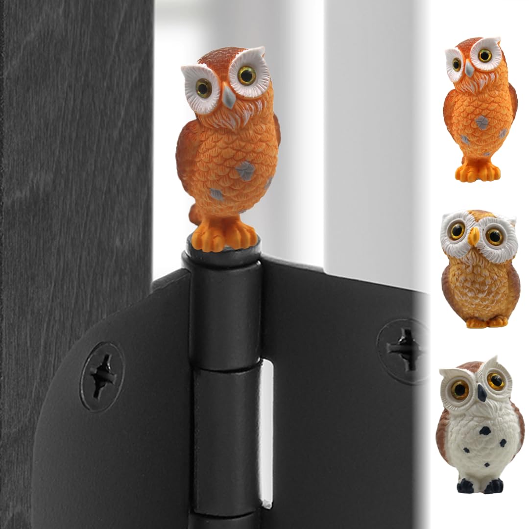 Owl Hinge Head Topper Set of 3 - Miniature Magnetic Door Hinge Heads Decorative Topper - Whimsical Animal Gifts for Door Hinge Decor (Orange Brown)