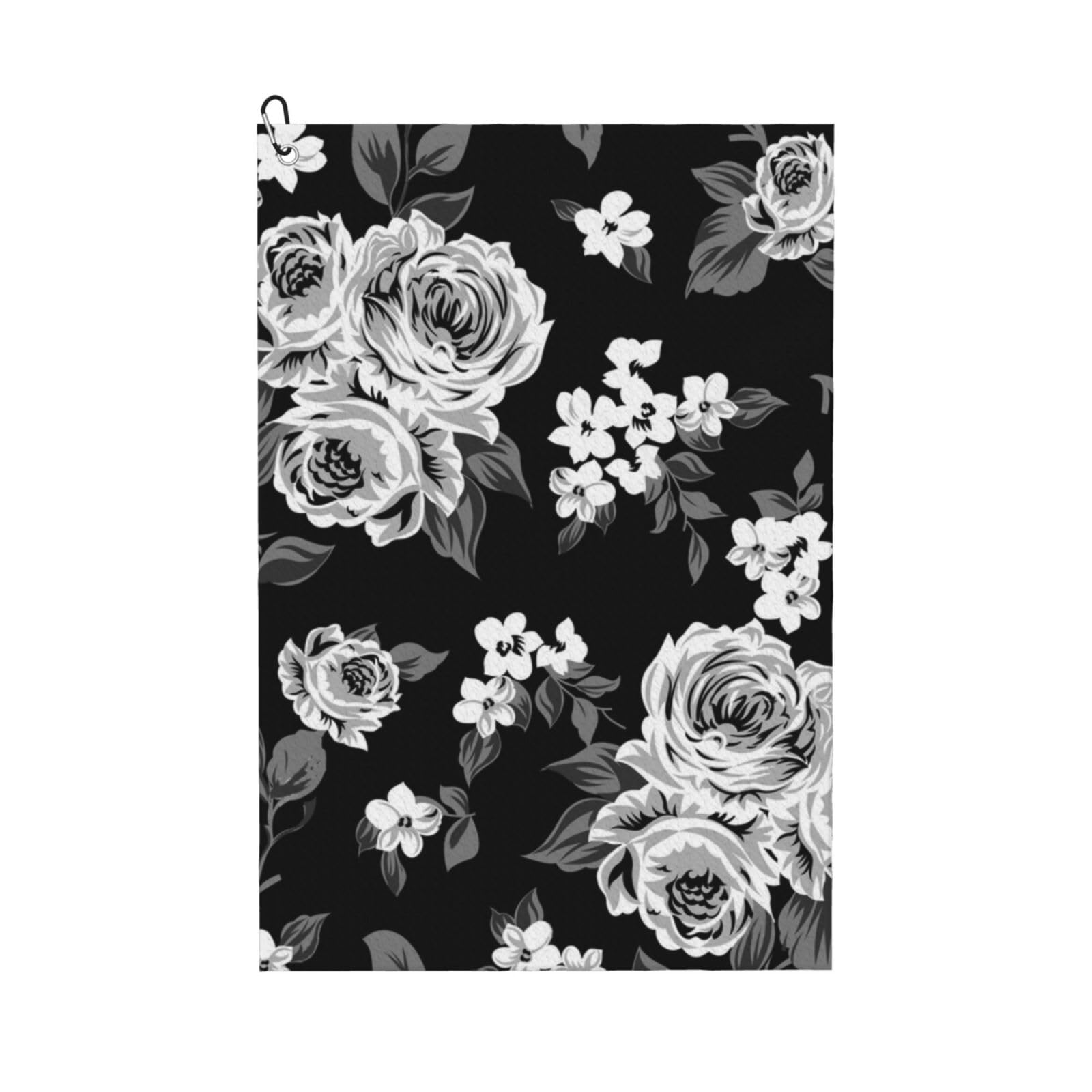 Hnnkloy Vintage White Rose Tulip, 16x24 in Portable Waffle Golf Towels with Carabiner Clip for Golf Bag