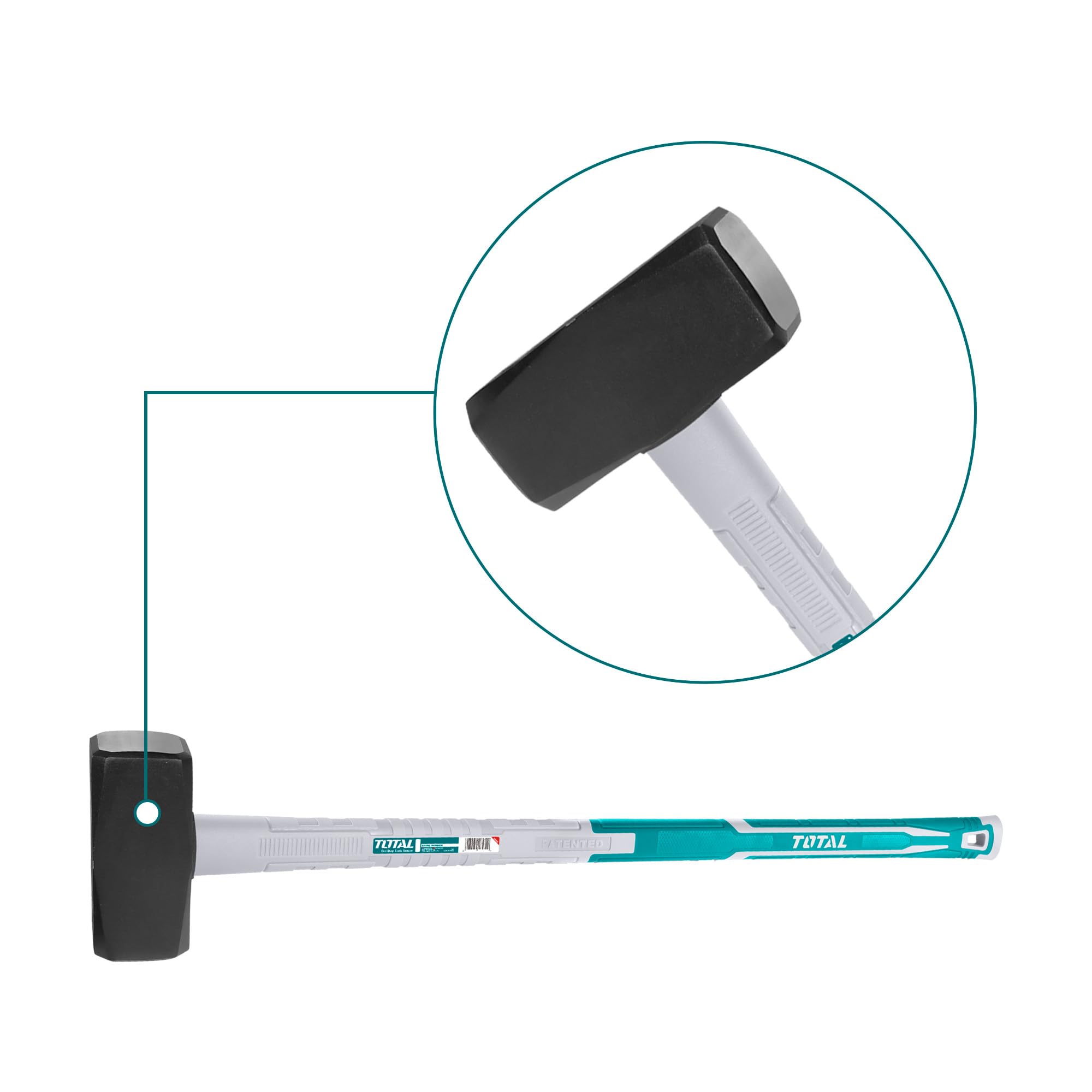 Massette En Acier Total Tools - 1500 G, Manche Fibre Ergonomique | Pour Construction, Maçonnerie, Démolition