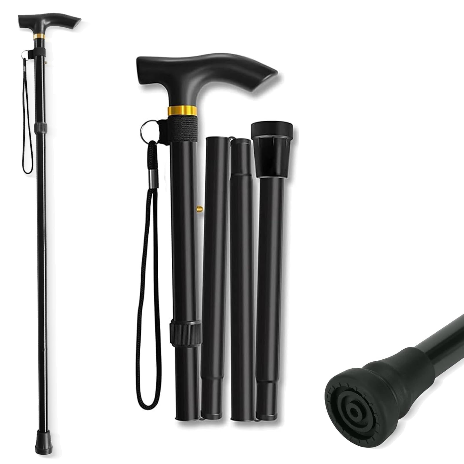 Walking Stick Adjustable Folding Walking Sticks for Women and Men, Walking Cane for Elderly Or Disabled, Folding Adjustable Height, Left Or Right Handed, Non-Slip Rubber Tip, Wrist-image-25