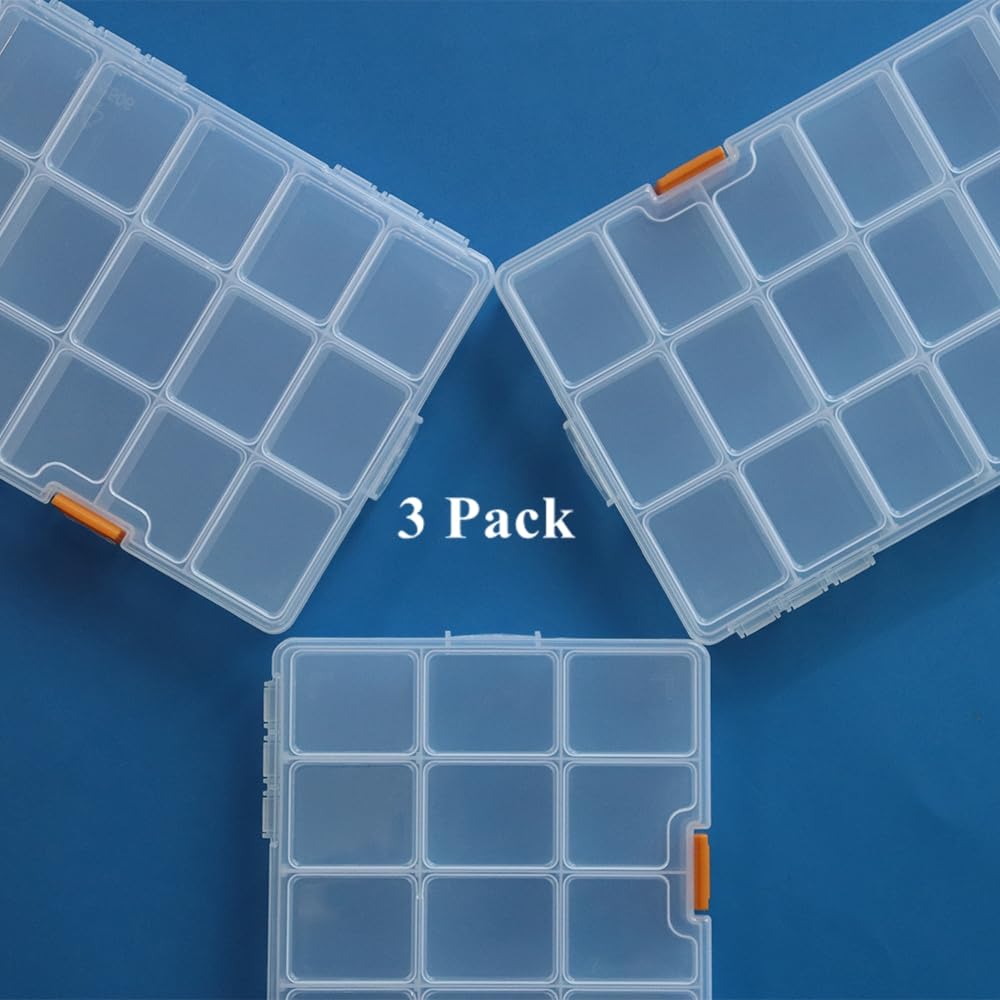 Confezione da 3 scatole portaoggetti in plastica trasparente a 24 scomparti con divisori, contenitori trasparenti per piccole parti, perline, bottoni, gioielli, diamanti, forniture