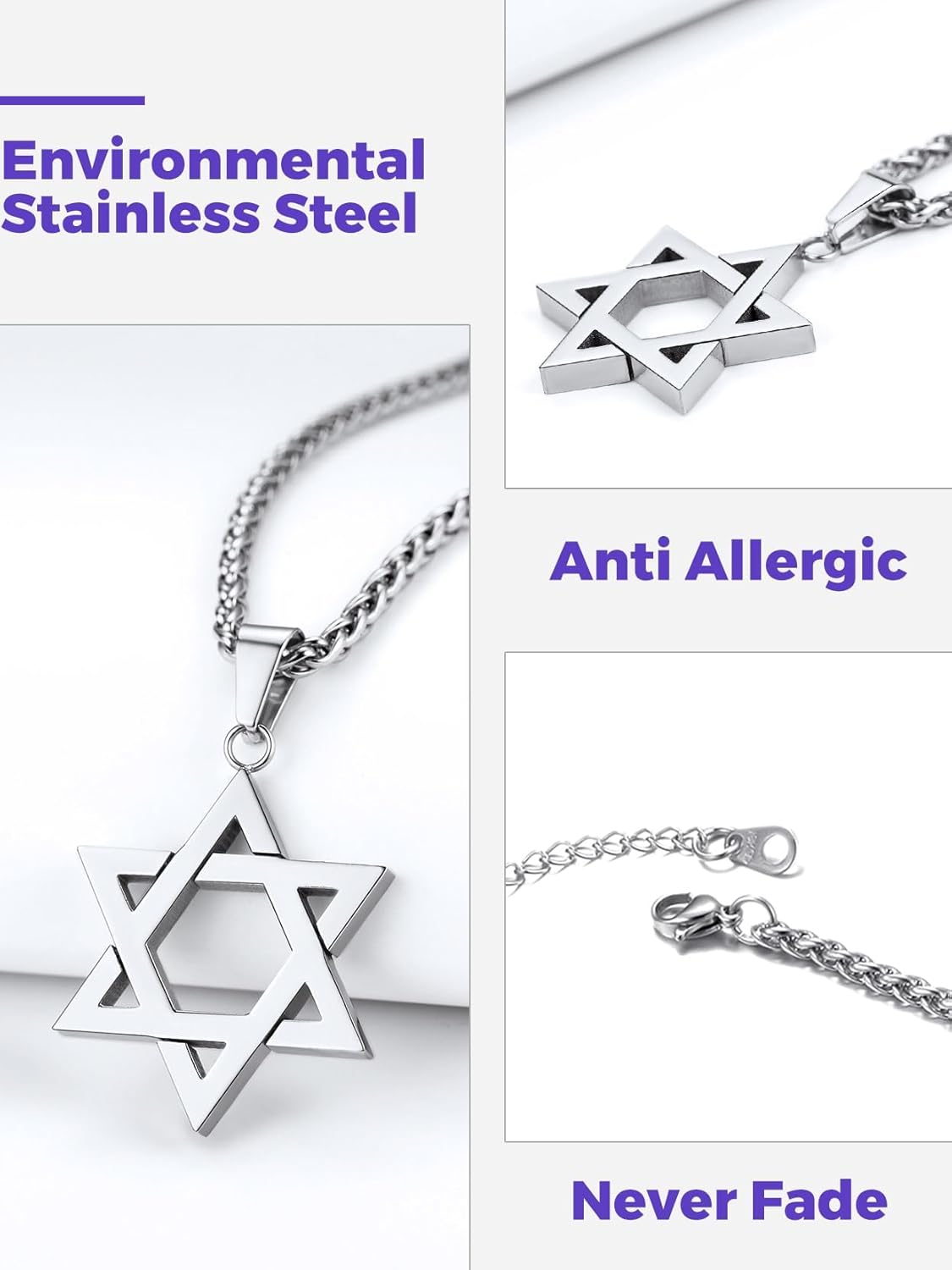 Richsteel Star of David Necklaces for Women Mens Stainless Steel/18K Gold Plated Hexagram Pendant Jewish Israel Jewelry - Image 7