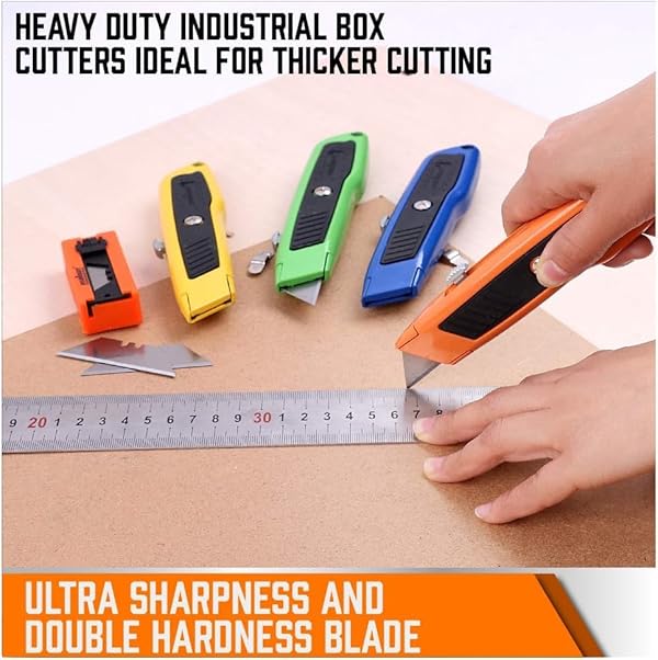 HORUSDY 4-Pack Box Cutter Utility Knife, Heavy Duty Aluminum Shell Retractable Box Cutter for Cardboard, Boxes and Cartons, Extra 10 Blades by HORUSDY - Image 8