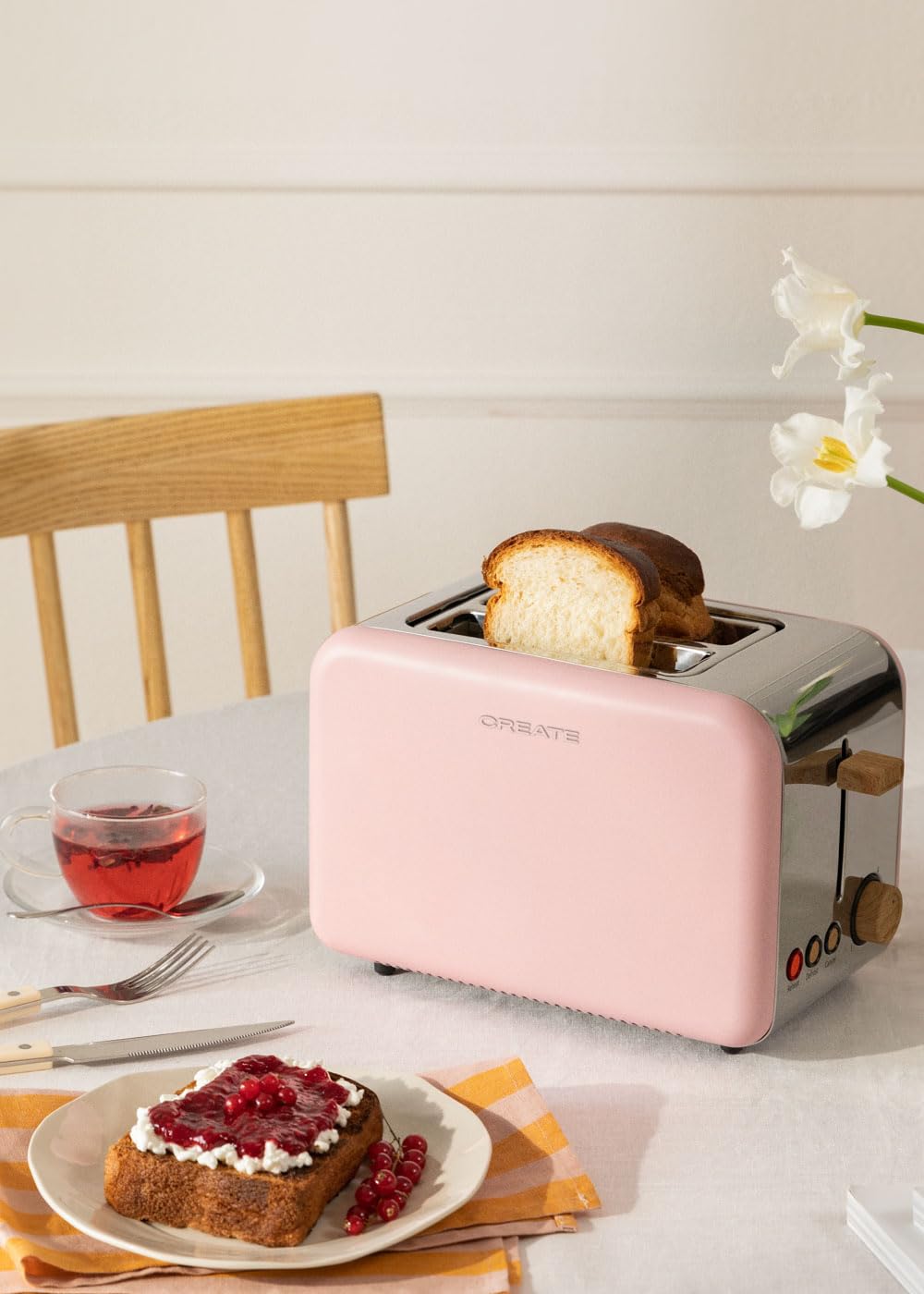 CREATE/PACK TOAST RETRO + KETTLE RETRO/Tostapane e bollitore per acqua rosa / 3 programmate di tostatura, 1,7 l…