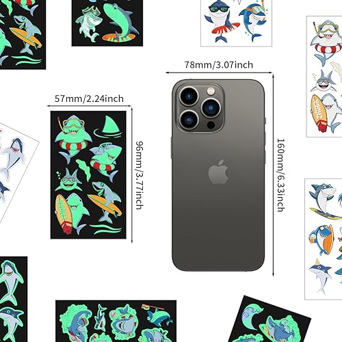 Luminous Shark Temporary Tattoos,10 Sheet Glow in the Dark Shark Birthday Decorations Ocean Animal Under Sea Kids for Kids Girls Birthday Gifts Party Favor Supplies
