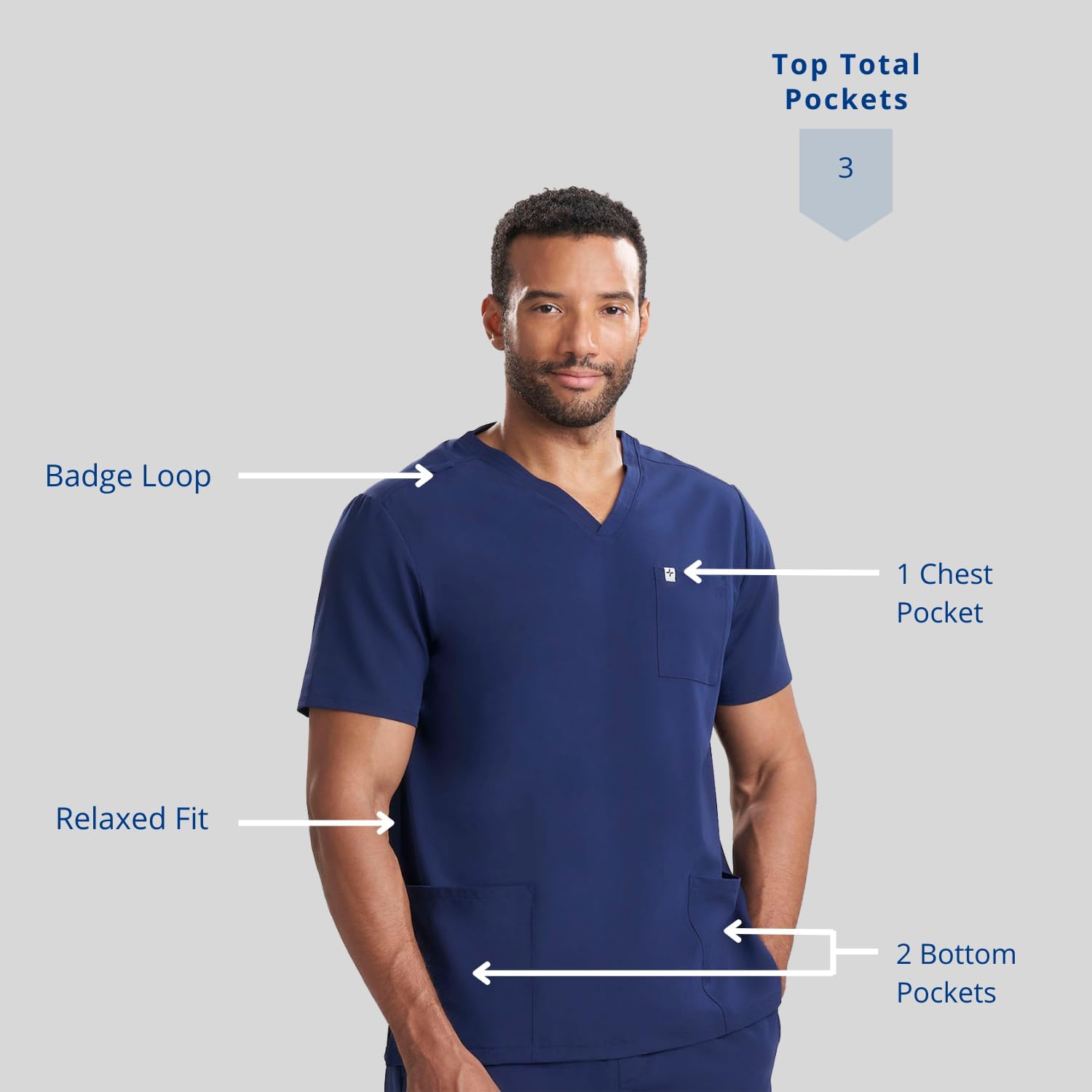 Care+Wear 3-Pocket V-Neck Scrub Tops for Men – Ultra-Soft, Wrinkle-Resistant Medical Scrub Top