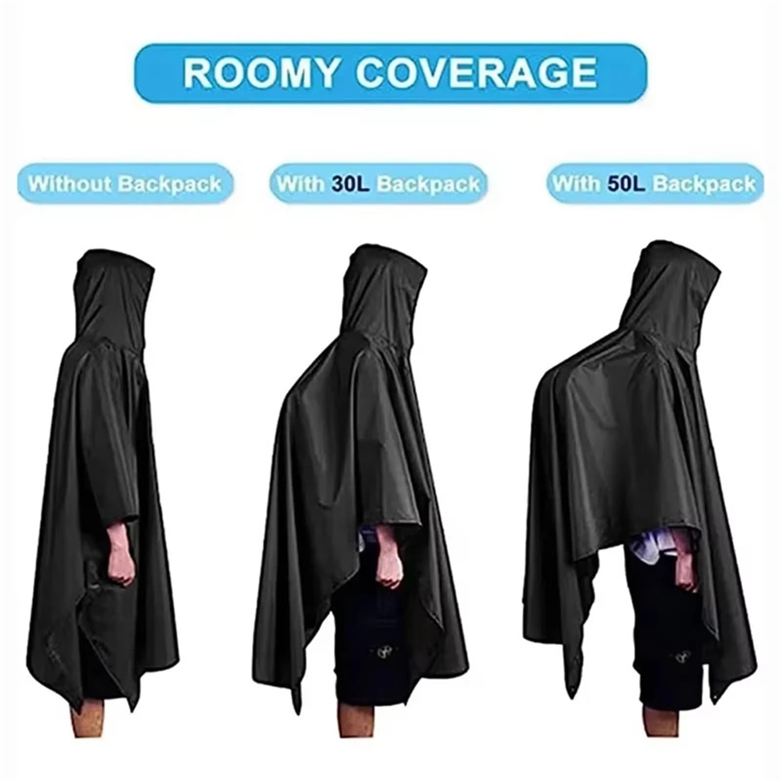 Poncho Pluie Imperméable 1/2 pièces extérieur 3 en 1 à capuche manches portable imperméable poncho camping randonnée voyage vélo housse de pluie tente(2pcs Black)