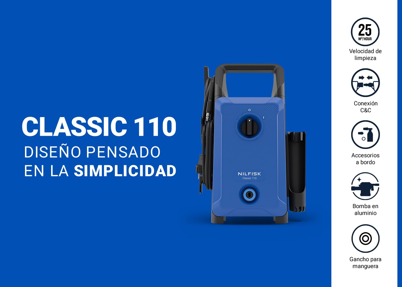 Nilfisk Classic 110 Bares - Hidrolimpiadora de Alta Presión Fácil de Usar - Limpiadora de Patios, Coches y Exteriores (1400 W)