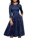 Women&apos;s Floral Vintage Dress Elegant Midi Evening Dress 3&sol;4 Sleeves
