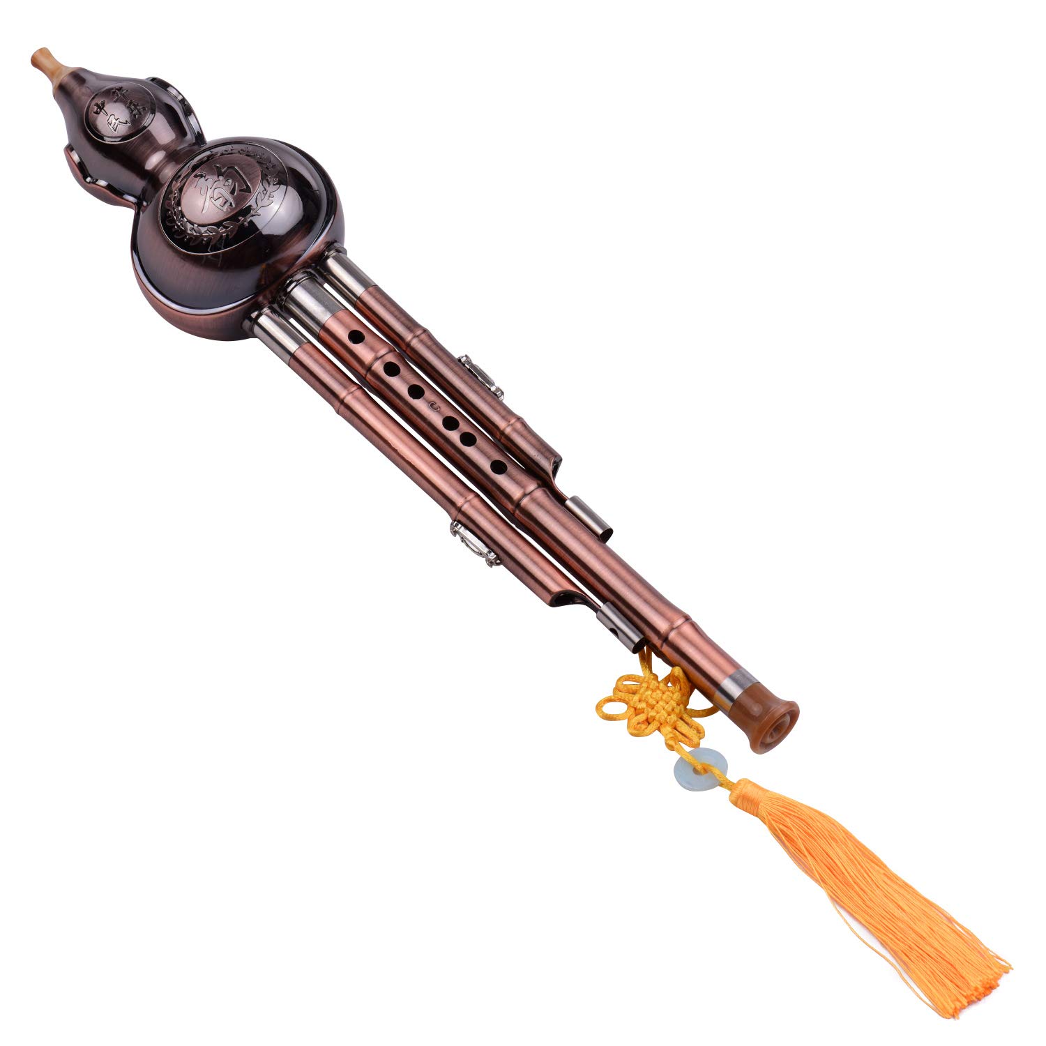 instrumento musical， Flauta de calabaza Hulusi con tubo chapado en cobre, instrumento tradicional chino for principiantes
