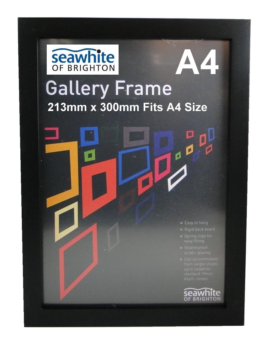 Seawhite A4 Black Artist Wooden Gallery Frame Photo Frame Picture Frame Shatterproof Acrylic 36mm Deep (213mm x 300mm To Fit A4)