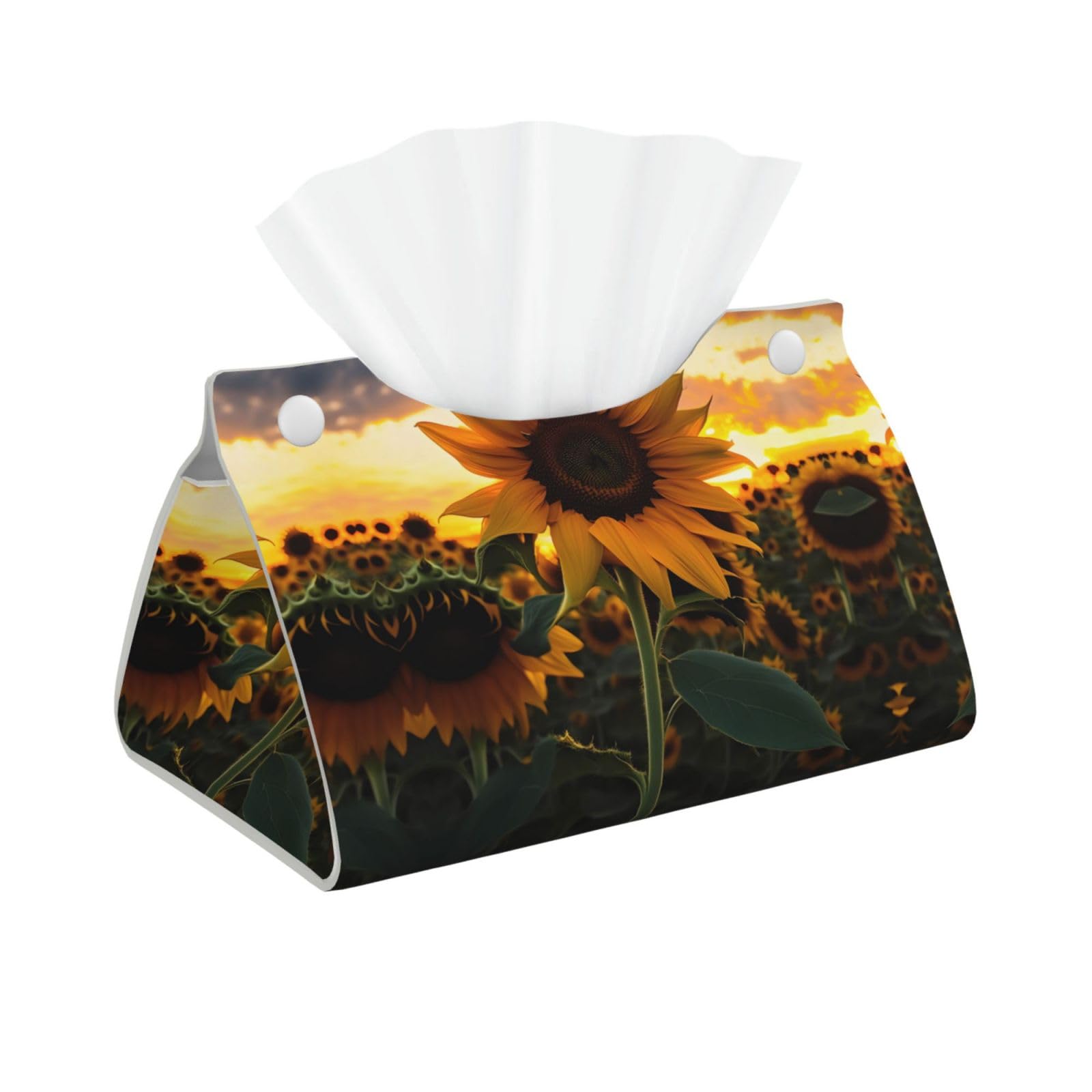 Farm Sunflower Print Long Tissue Box Cover Holder Foldable Leather Organizer for Vanity, Nightstand, Desk & Bathroom