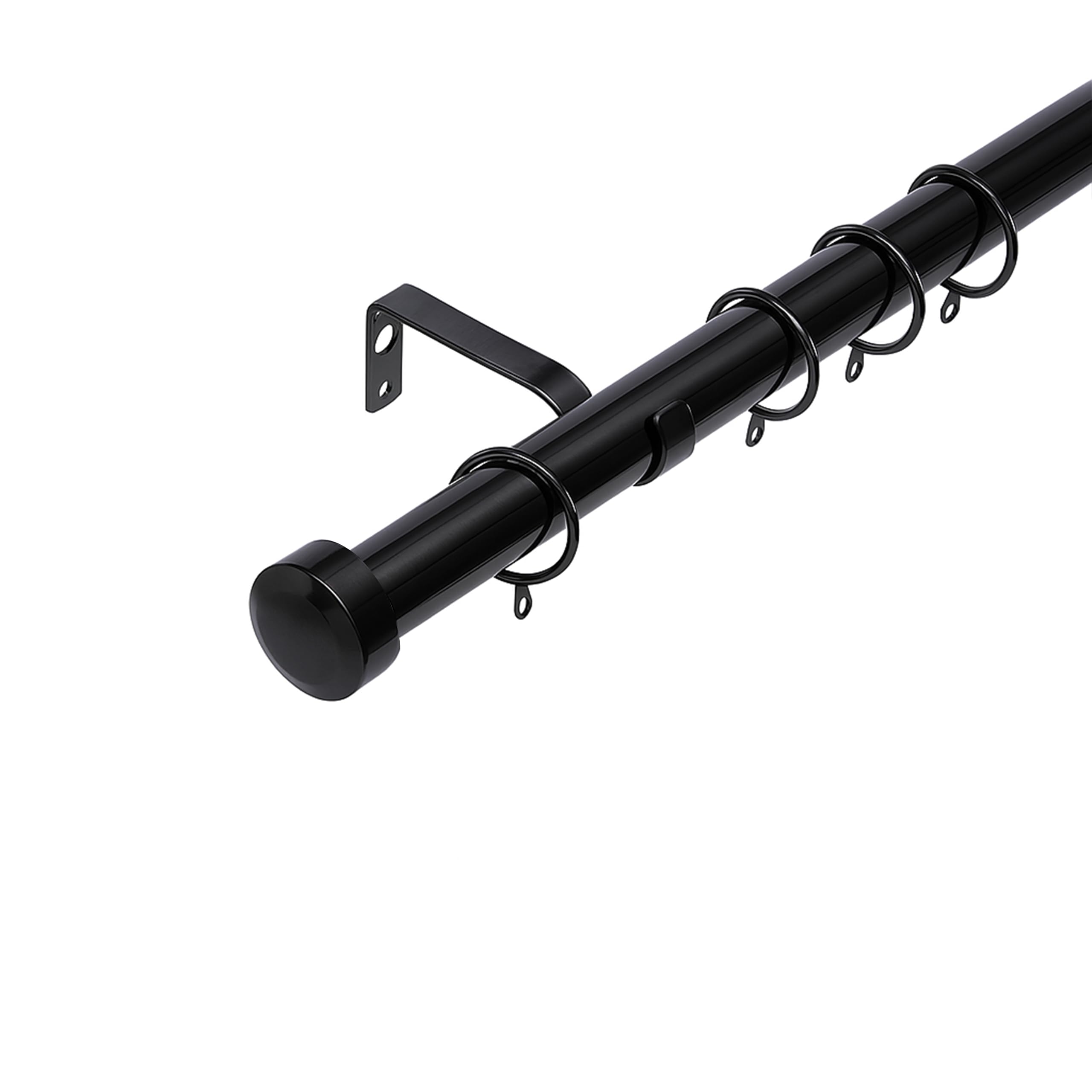 Lister Cartwright 28mm Obsidian Black Adjustable Extendable Metal Curtain Pole Set Rings with Stopper Finial Voile Easy fit to Outdoor, Bedroom, Living Room (210-320 cm)