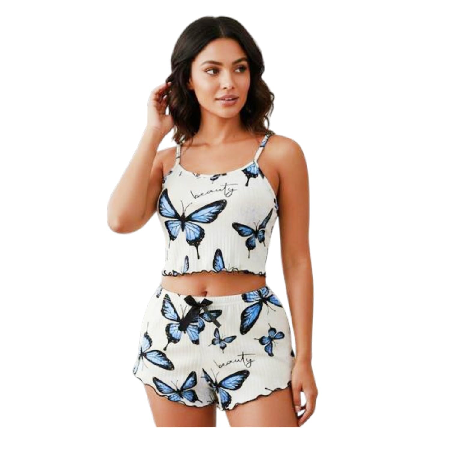 Women's Heart Print Night Suit Lingerie Set | Soft Cotton Blend Top & Shorts Sleepwear | Sleeveless Summer Night Dress for Woman | Two-Piece Loungewear Babydoll (Pack of 1)-image-22