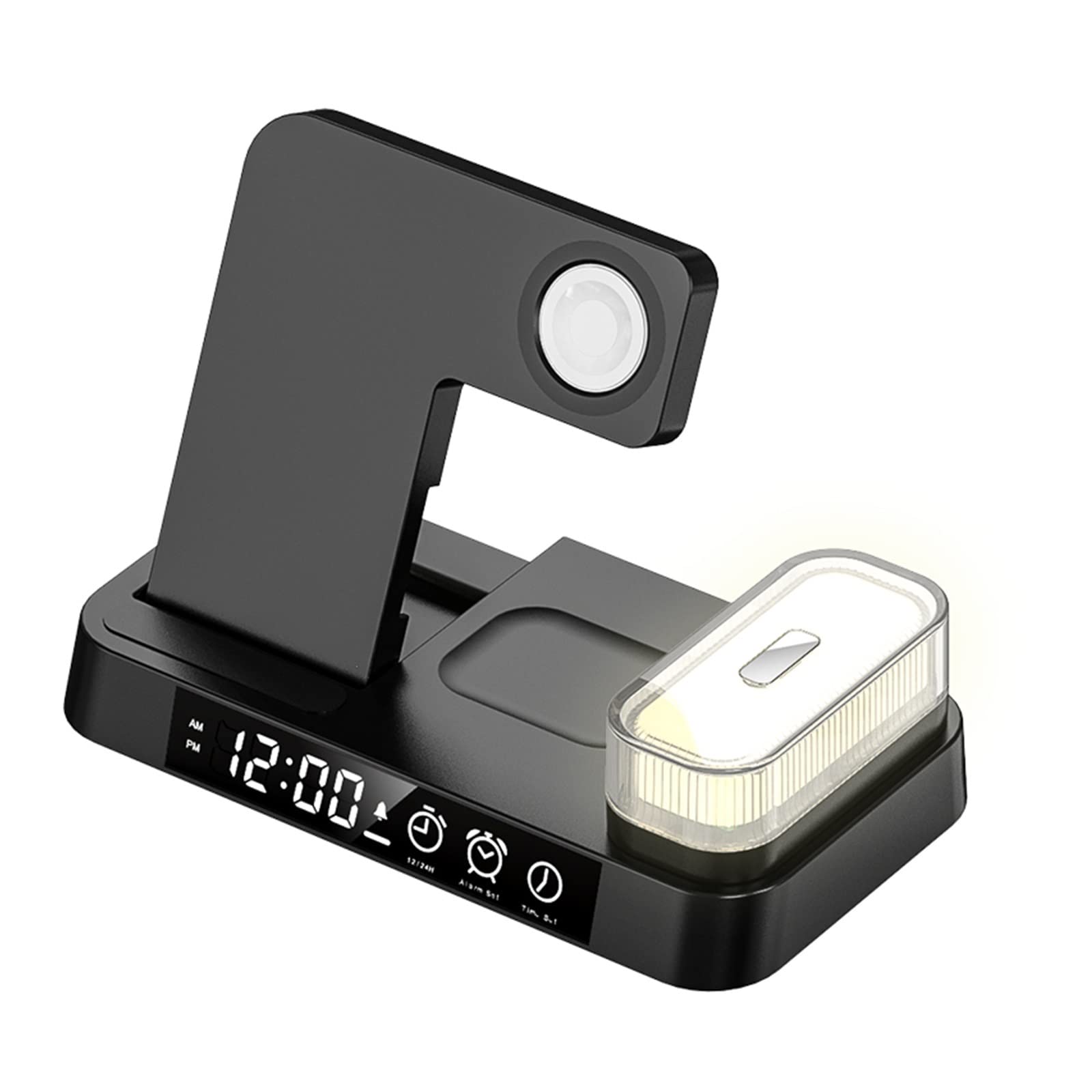 Horloge de Station de Chargeur sans Fil Pliable 30W RVB for téléphone Charge Rapide for Montre écouteur(Zwart)