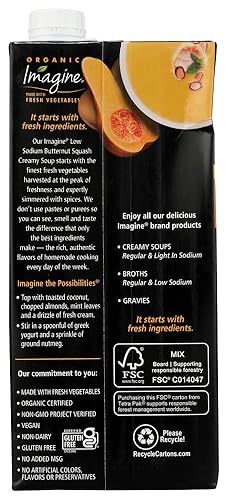 Miniatura 4 de Imagine Sopa orgánica, calabaza cremosa, ligera en sodio, 32 onzas líquidas (paquete de 4)