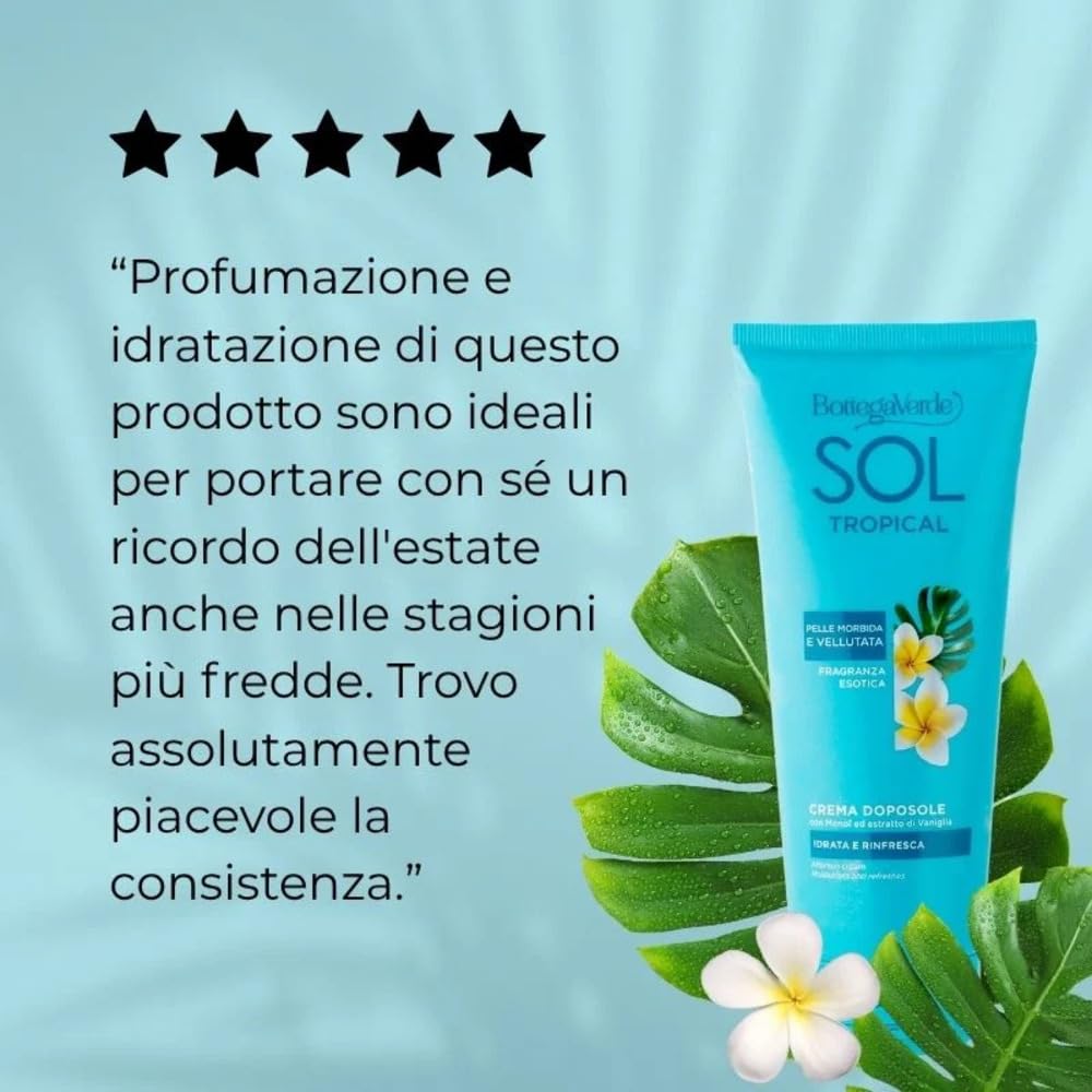 Bottega Verde - SOL Tropical, Crema Doposole Corpo, 200 ml, Idrata, Rinfresca e Prolunga l’Abbronzatura, con Monoï ed Estratto di Vaniglia, Nutriente, Pelle Morbida e Profumata