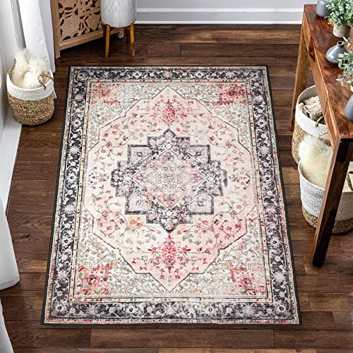Yesrug Small Rug 2X3 Pink Boho Rug For Entryway Hallway Bathroom Kitchen Vintage Throw Rug Low Pile Non Slip Washable Floor Carpet #TOP2
